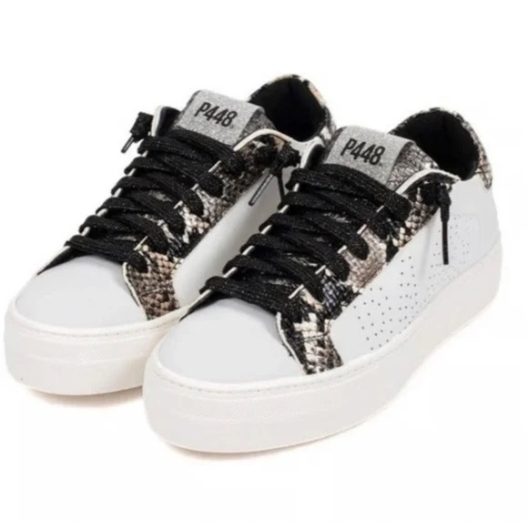 P448 Thea White Snakeskin Print Low Top Sneakers 36 - Picture 1 of 8